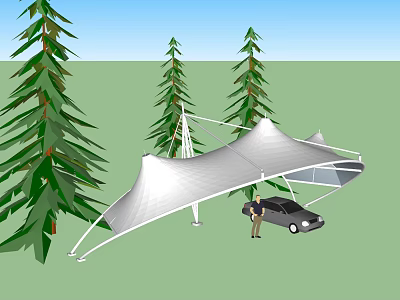 Tensile Membrane Carport Structure with Green Trees and Outdoor Setting 3d model