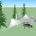 Tensile Membrane Carport Structure with Green Trees and Outdoor Setting 3d model
