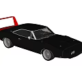 Classic Black Muscle Car With Red Rear Spoiler And Vintage Design Features