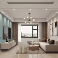 Modern Dining Living Room Interior With Pendant Lights Dining Table And Wooden Cabinets