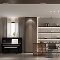 Modern Loft Living Room With Marble Wall And Large Windows