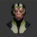 Futuristic Sci Fi 3D Character Bust With Helmet Green Accents And Armor Shoulders