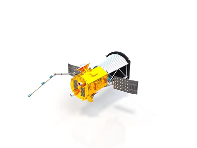 Yellow Spacecraft Model With Solar Panels And Antenna For Space Exploration 3d model