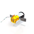 Yellow Spacecraft Model With Solar Panels And Antenna For Space Exploration