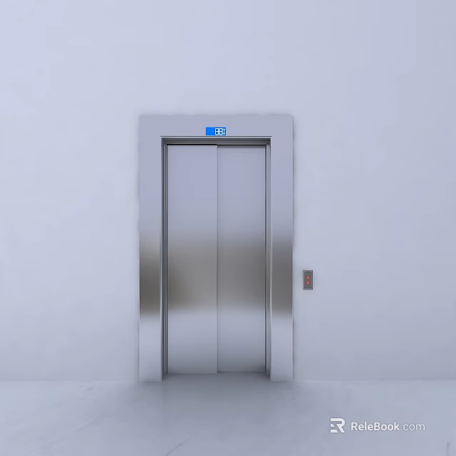 Modern Elevator Hallway With Stainless Steel Door And Control Panel On White Wall 3d model 