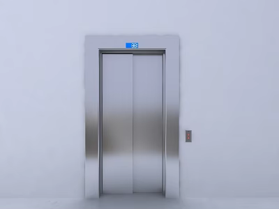 Modern Elevator Hallway With Stainless Steel Door And Control Panel On White Wall 3d model