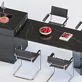 Modern Dining Table Set With Black Marble Top And Metal Frame Chairs 3d model