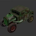 Rusty Old Modified Vintage Car With Exposed Engine Parts And Rusted Body
