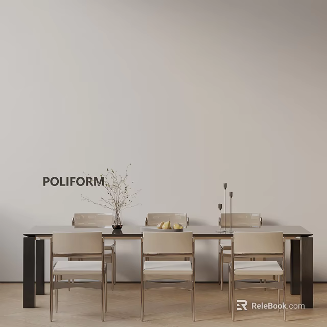 POLIFORM Modern Dining Table Set With Chairs Vase And Fruits On White Wall 3d model