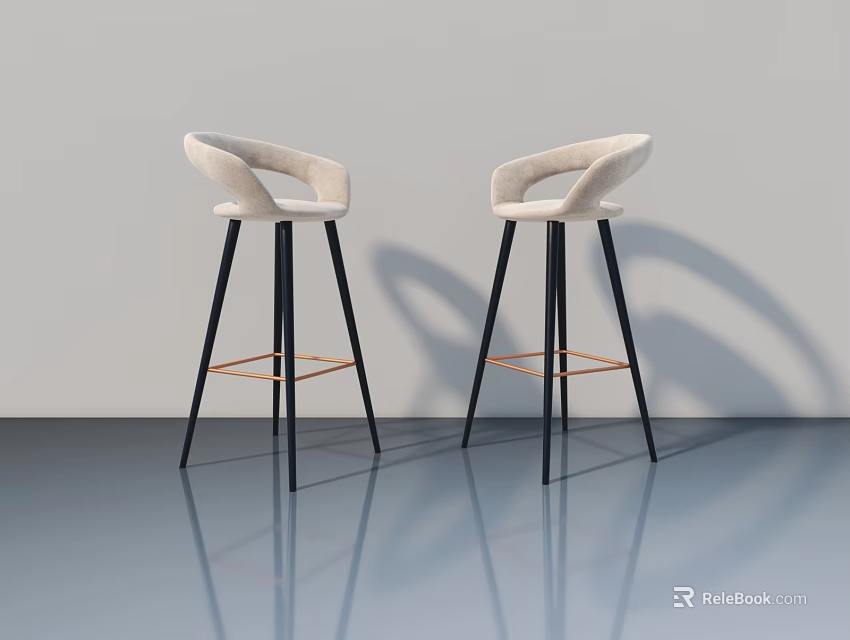 Modern Swing Door Design With White Bar Stools And Black Metal Legs 3d model 