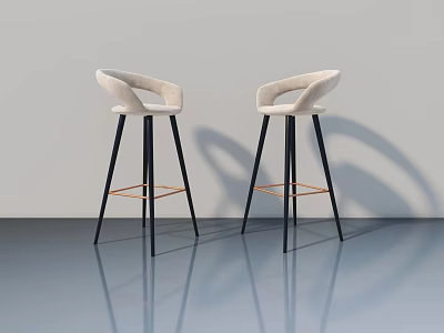 Modern Swing Door Design With White Bar Stools And Black Metal Legs 3d model