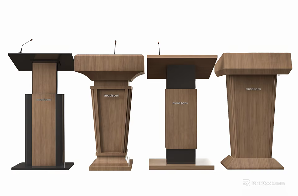 Podiums With Different Designs And Microphones For Event Presentations 3d model 