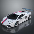 White Sports Car With Red Stripes Rear Spoiler And Aerodynamic Body Design