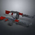 Detailed Design Of Military Machine Guns With Red Components And Wheels