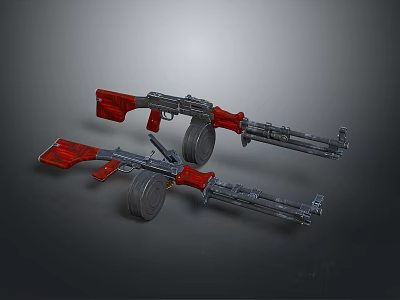Detailed Design Of Military Machine Guns With Red Components And Wheels 3d model
