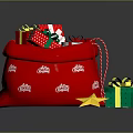 Red Christmas Gift Bag Filled With Colorful Gifts Green Box And Yellow Star