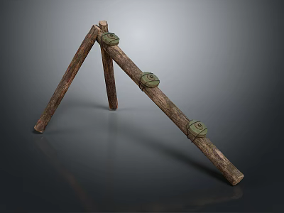 Modern Wooden Tripod Structure With Green Circular Components For Contemporary Decor 3d model