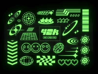 Green Glowing Decorative Lights With Geometric Patterns And 12V DC Symbols Design 3d model