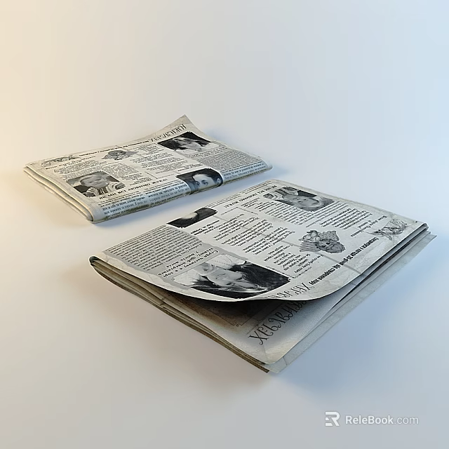 Open Vintage Newspapers With Black And White Images And Text Content 3d model 