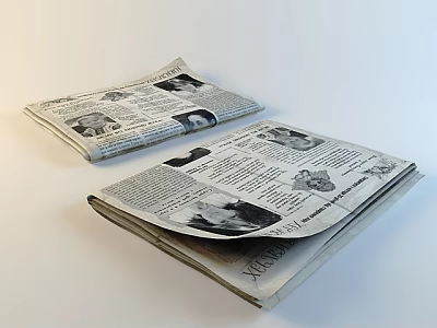 Open Vintage Newspapers With Black And White Images And Text Content 3d model
