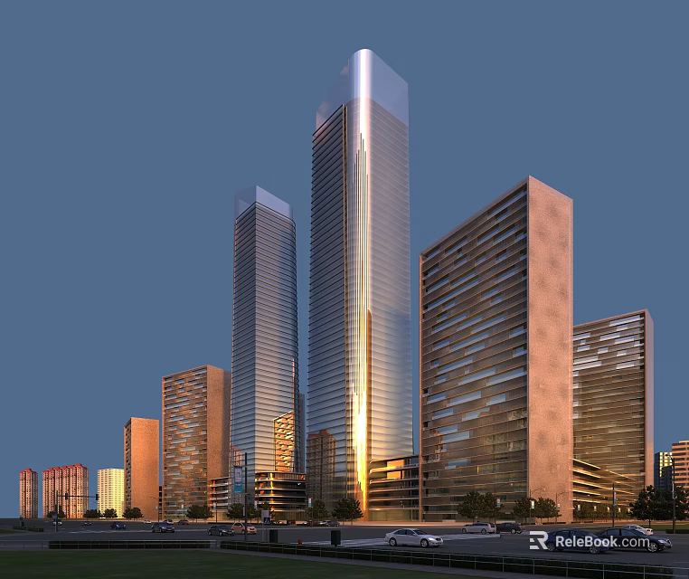 Modern High Rise Office Buildings With Glass Facades And Urban Architectural Design 3d model 
