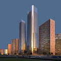 Modern High Rise Office Buildings With Glass Facades And Urban Architectural Design