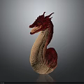 Red Dragon Plush Figure With Horned Head Crested Back And Red Beige Gradient Scaled Body