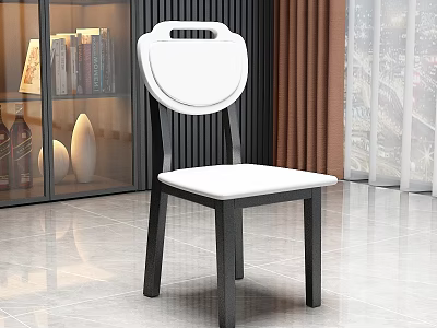 Modern Black and White Dining Chair with Round Backrest and Minimalist Design 3d model