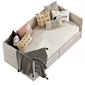 Decorative Sofa Bed Interior With Colorful Pillows Soft Blanket And Wooden Side Table