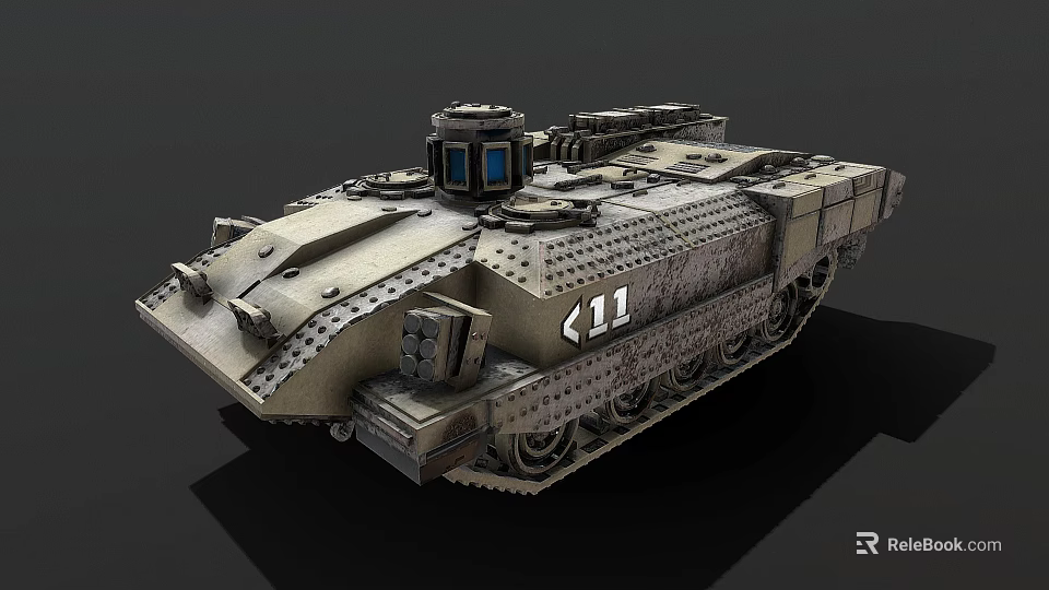 Military Armored Vehicle With Tracked Chassis Gray Exterior And Number 11 3d model 