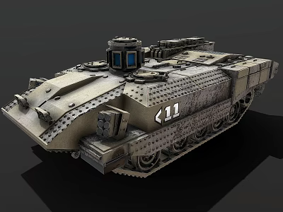 Military Armored Vehicle With Tracked Chassis Gray Exterior And Number 11 3d model