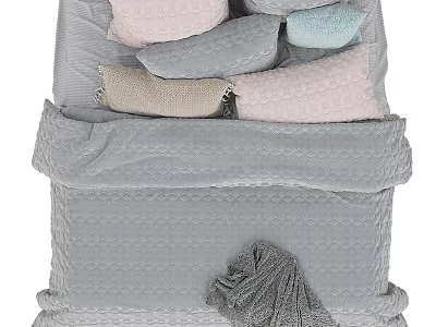 Cozy Double Bed Setup With Soft Gray Bedspread And Pastel Pillows Plush Throw 3d model