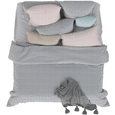 Cozy Double Bed Setup With Soft Gray Bedspread And Pastel Pillows Plush Throw 3d model