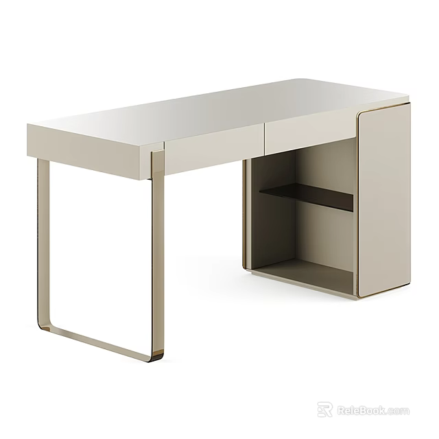 Modern Light Colored Dressing Table With Metal Frame And Open Shelf Storage 3d model 