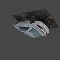 White Old Worn Car With Removed Wheels And Stained Body On Ground