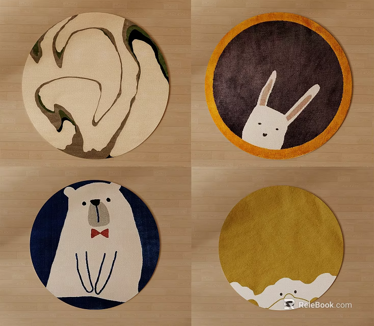 Decorative Round Carpets with Various Cute Animal Patterns for Home Decor 3d model 