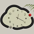 Cloud Shaped Clock With Black Frame White Dial Red Beige Beads And Green Fern Leaf