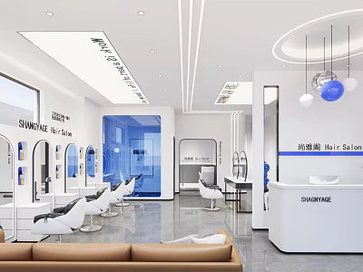 Modern Beauty Hair Salon Interior Design With White Decor Styling Chairs Mirrors And Reception Counter 3d model