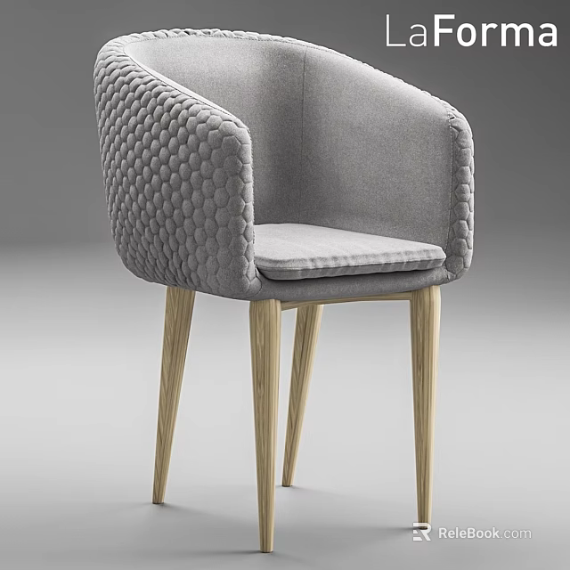 Modern Gray Accent Chair With Quilted Backrest Upholstered Seat And Light Wooden Legs 3d model 