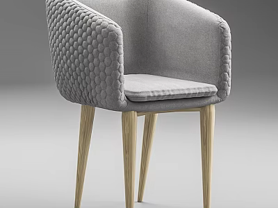 Modern Gray Accent Chair With Quilted Backrest Upholstered Seat And Light Wooden Legs 3d model