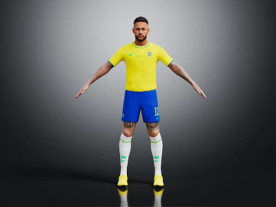 Man In Yellow Brazilian Football Jersey Blue Shorts With Number 10 Standing Against Dark Background 3d model