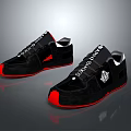 Stylish Black Athletic Lace Up Sneakers With Red Toe Cap And White Brand Logo Design