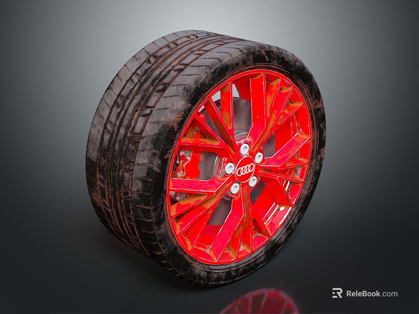 Premium Car Tire Featuring Red Alloy Wheel Rim And Modern Spoke Design 3d model 