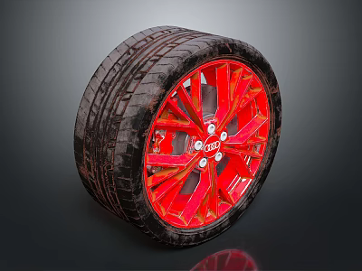 Premium Car Tire Featuring Red Alloy Wheel Rim And Modern Spoke Design 3d model
