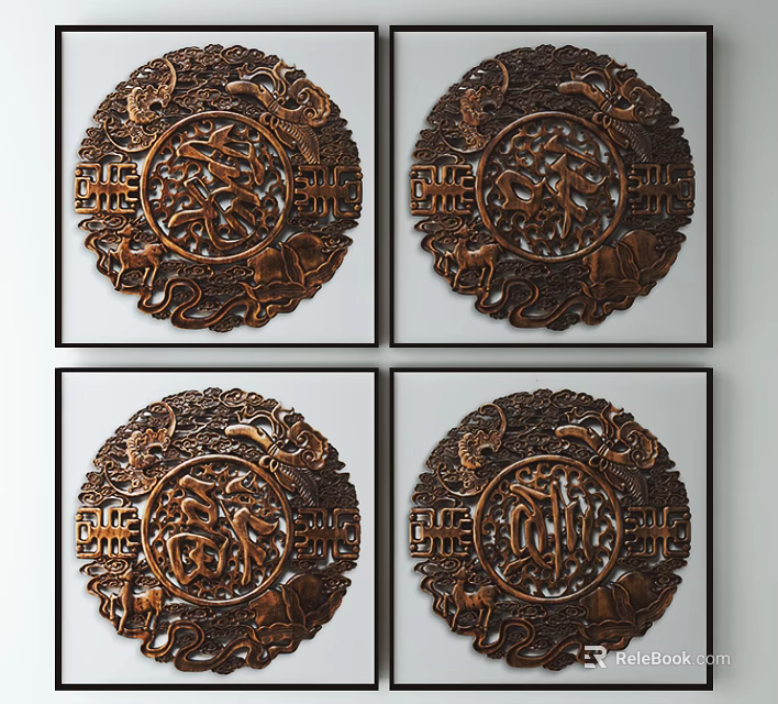 Traditional Chinese Copper Decorative Plates With Embossed Patterns For Wall Decor 3d model 