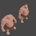 Two Standing Muscular Horned Fantasy Game Characters With Red Eyes And Loincloth