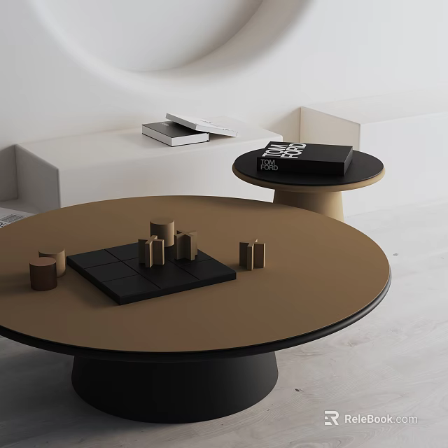 Modern Sofa And Coffee Table Set With Round Table Black Chessboard And Small Brown Decorations 3d model