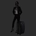 Confident Woman In Black Blazer White Top Black Pants With High Heels And Suitcase