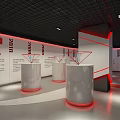 Wei Gang Exhibition Hall Interior With Circular Ceiling White Reception Desk And Glass Display Cases