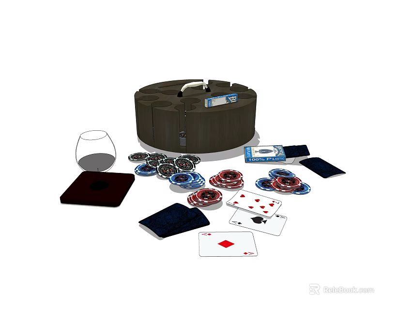 Elegant Decorative Ornament Set With Poker Chips Playing Cards Dice And Storage Container 3d model 